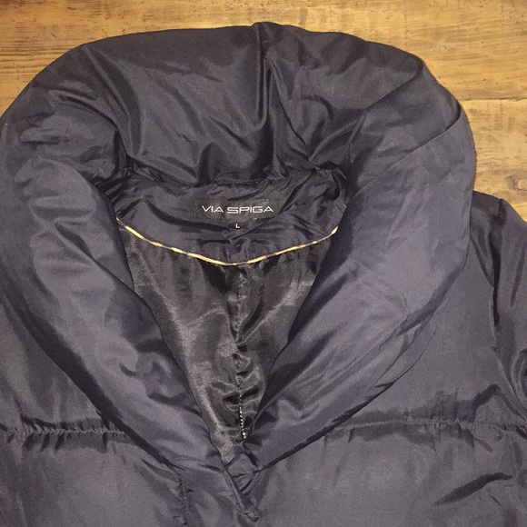 Via Spiga Black Down Puffer Coat w/ Large Collar - Picture 2 of 4